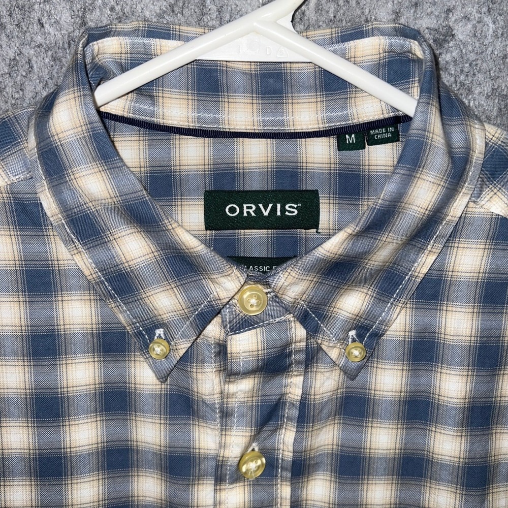 Orvis Classic Fit Men's Blue Cream Plaid Cotton Lyocell Button Down Shirt Size M - Picture 5 of 9